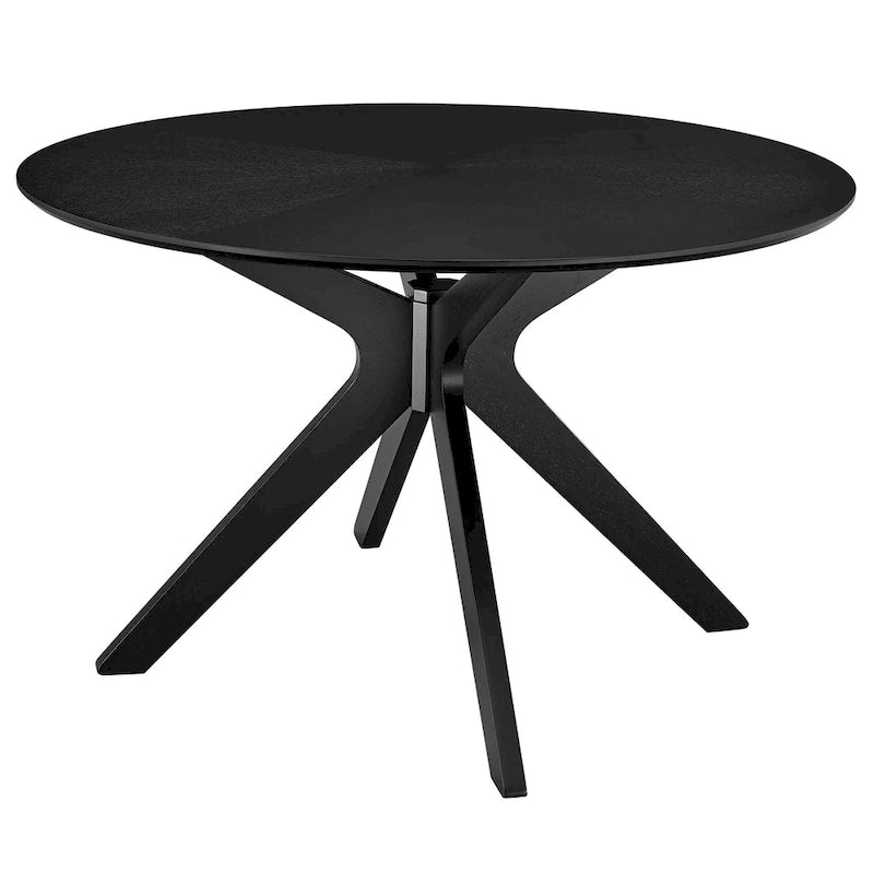 Round Wood Dining Table with Intersecting Base Oak Finish Seats Four