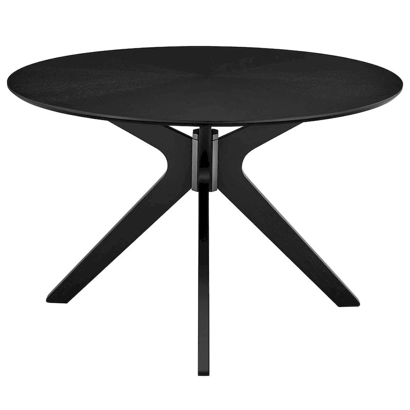 Round Wood Dining Table with Intersecting Base Oak Finish Seats Four