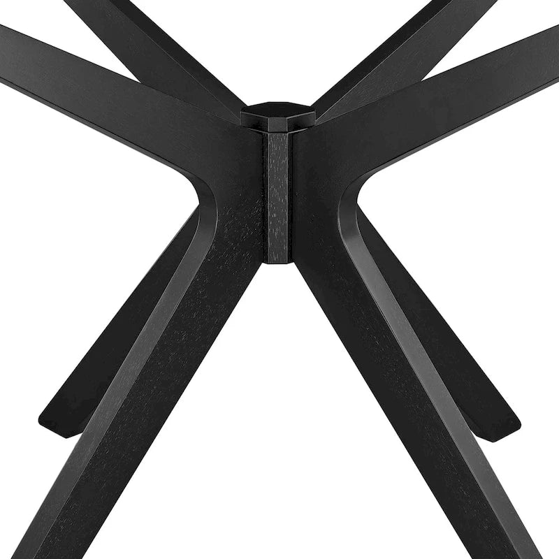 Round Wood Dining Table with Intersecting Base Oak Finish Seats Four