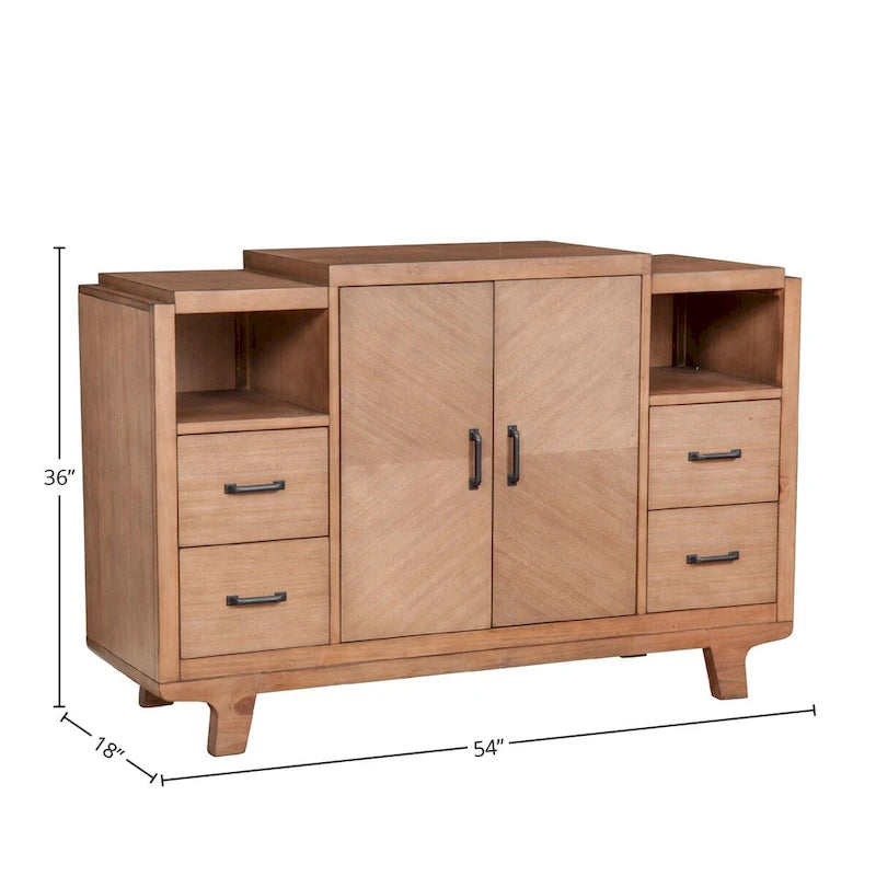 Natural Wood Sideboard Cabinet with Drawers Open Shelves Natural Finish