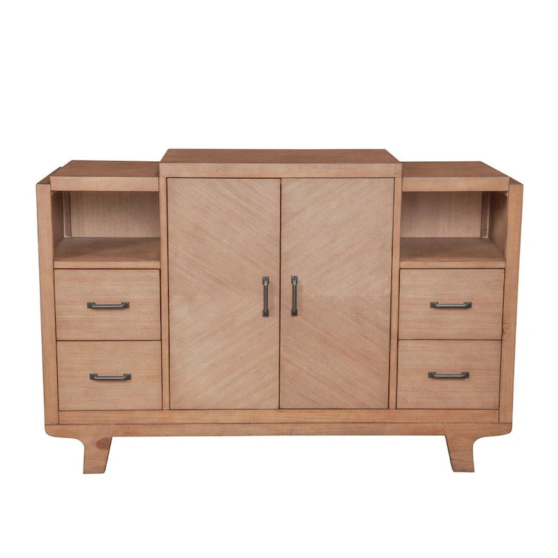 Natural Wood Sideboard Cabinet with Drawers Open Shelves Natural Finish