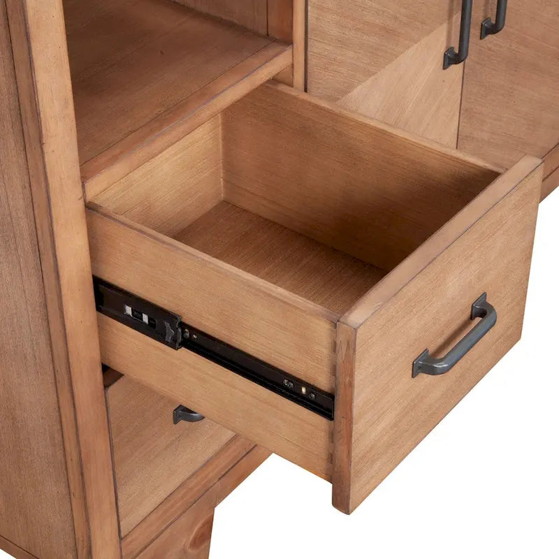 Natural Wood Sideboard Cabinet with Drawers Open Shelves Natural Finish
