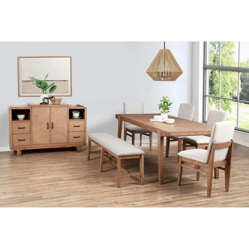 Natural Wood Sideboard Cabinet with Drawers Open Shelves Natural Finish