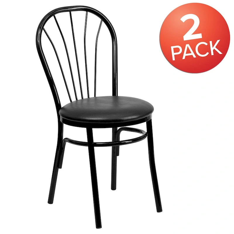 Fan Back Metal Dining Chair with Upholstered Vinyl Seat - Black or Burgundy