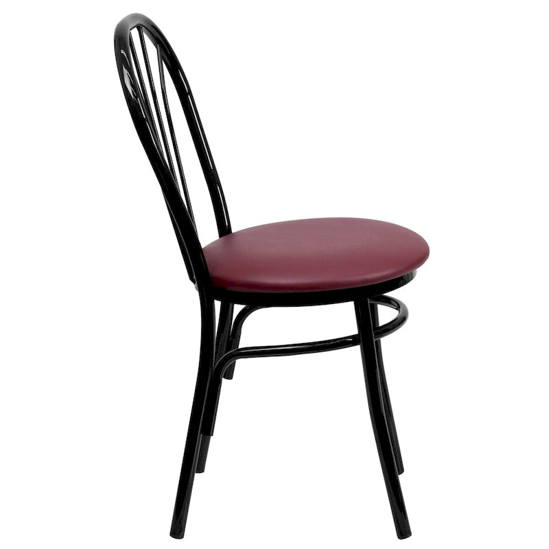 Fan Back Metal Dining Chair with Upholstered Vinyl Seat - Black or Burgundy