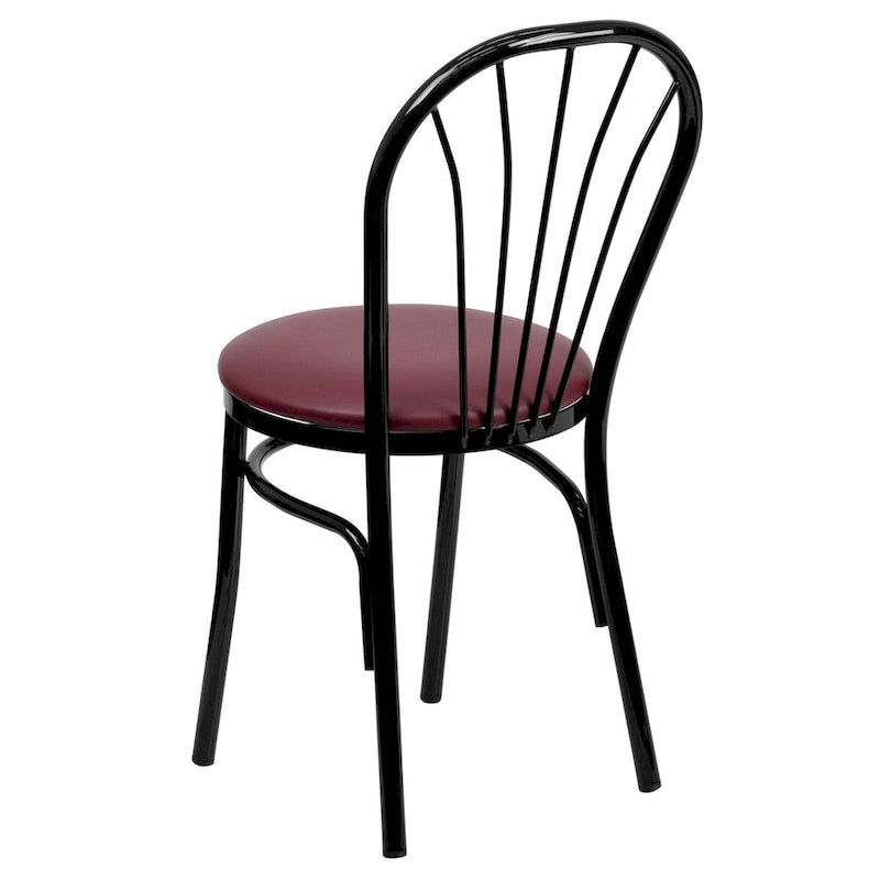 Fan Back Metal Dining Chair with Upholstered Vinyl Seat - Black or Burgundy
