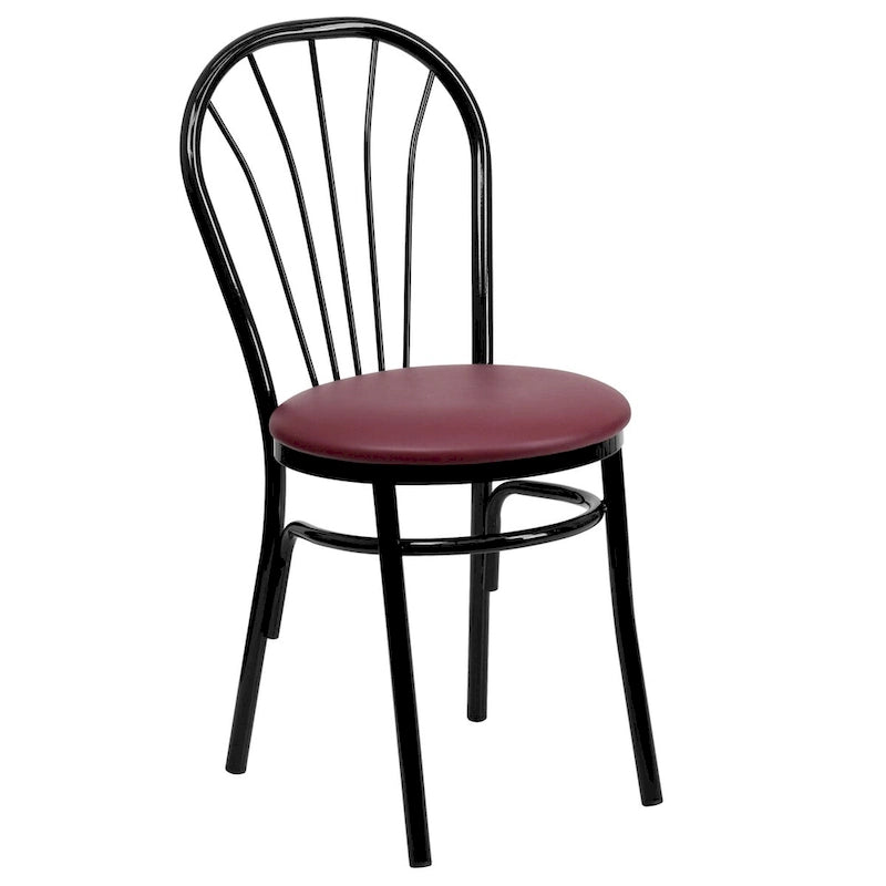 Fan Back Metal Dining Chair with Upholstered Vinyl Seat - Black or Burgundy