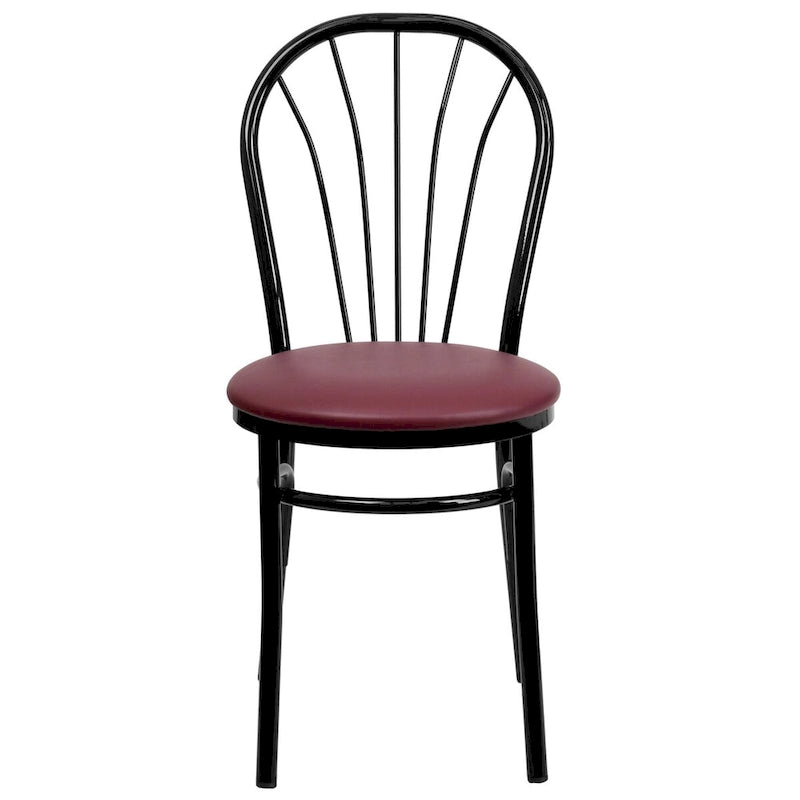 Fan Back Metal Dining Chair with Upholstered Vinyl Seat - Black or Burgundy