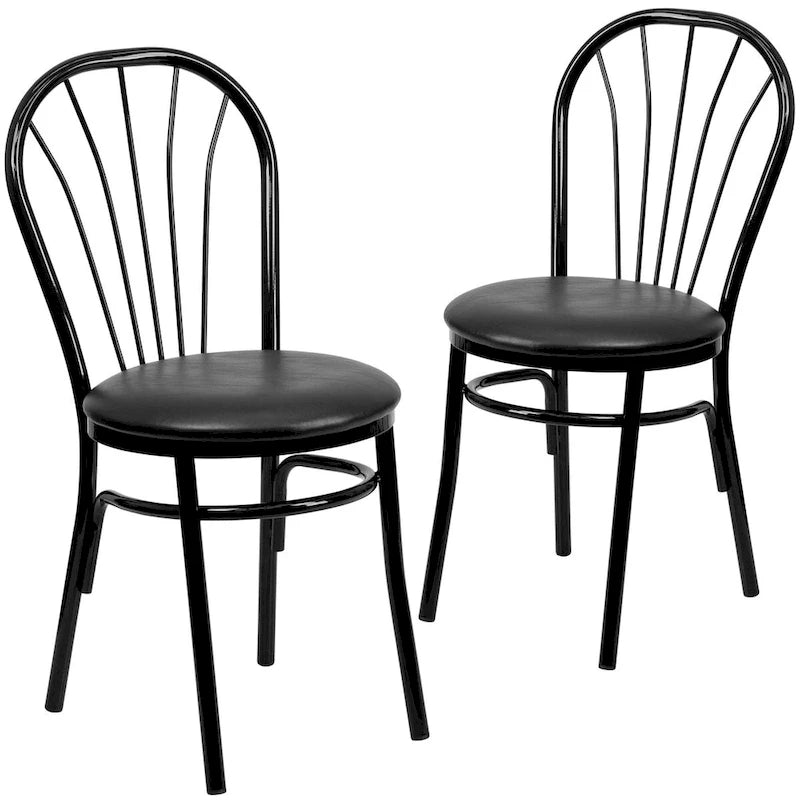 Fan Back Metal Dining Chair with Upholstered Vinyl Seat - Black or Burgundy