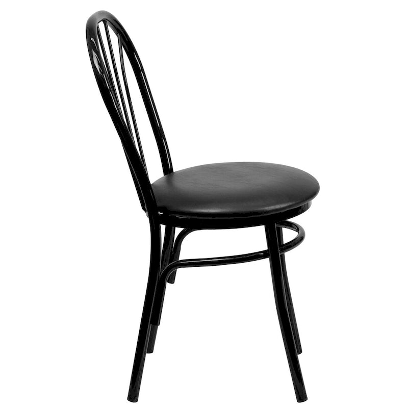 Fan Back Metal Dining Chair with Upholstered Vinyl Seat - Black or Burgundy