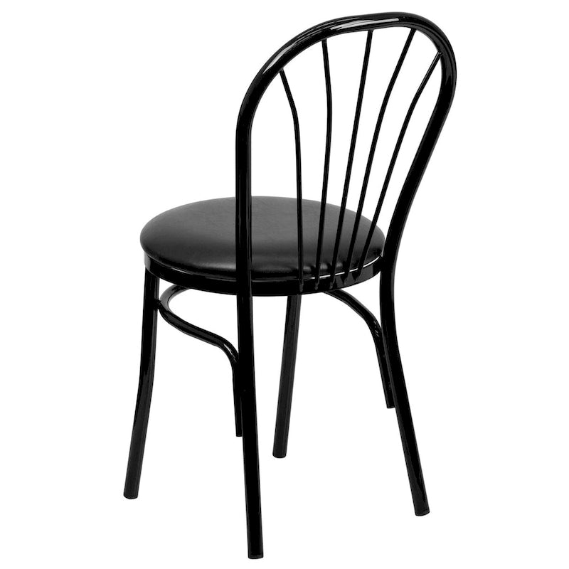 Fan Back Metal Dining Chair with Upholstered Vinyl Seat - Black or Burgundy