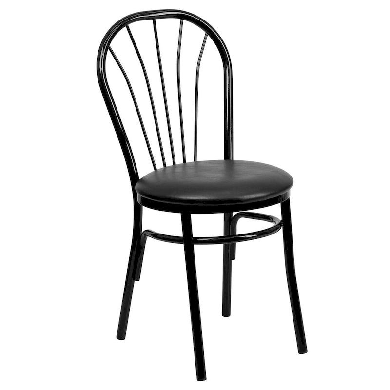 Fan Back Metal Dining Chair with Upholstered Vinyl Seat - Black or Burgundy