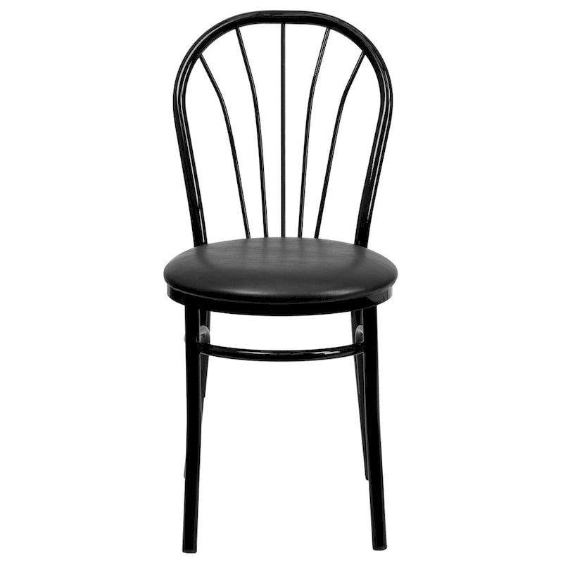 Fan Back Metal Dining Chair with Upholstered Vinyl Seat - Black or Burgundy