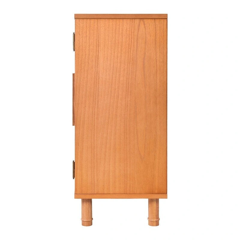 Light Blond Rattan 2-Door Storage Cabinet with Adjustable Shelf, Wood Grain Finish