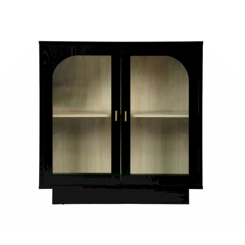 Modern White Storage Cabinet with Arched Transparent Doors and Gold Handles
