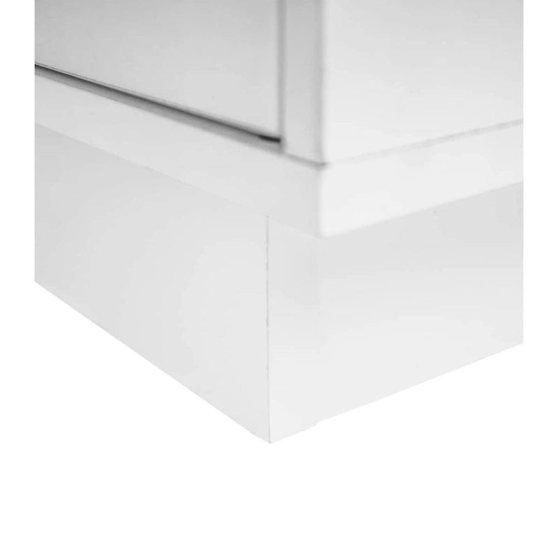 Modern White Storage Cabinet with Arched Transparent Doors and Gold Handles