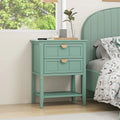 2-Drawer Nightstand End Table with Open Shelf, Green