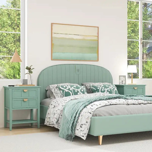 2-Drawer Nightstand End Table with Open Shelf, Green
