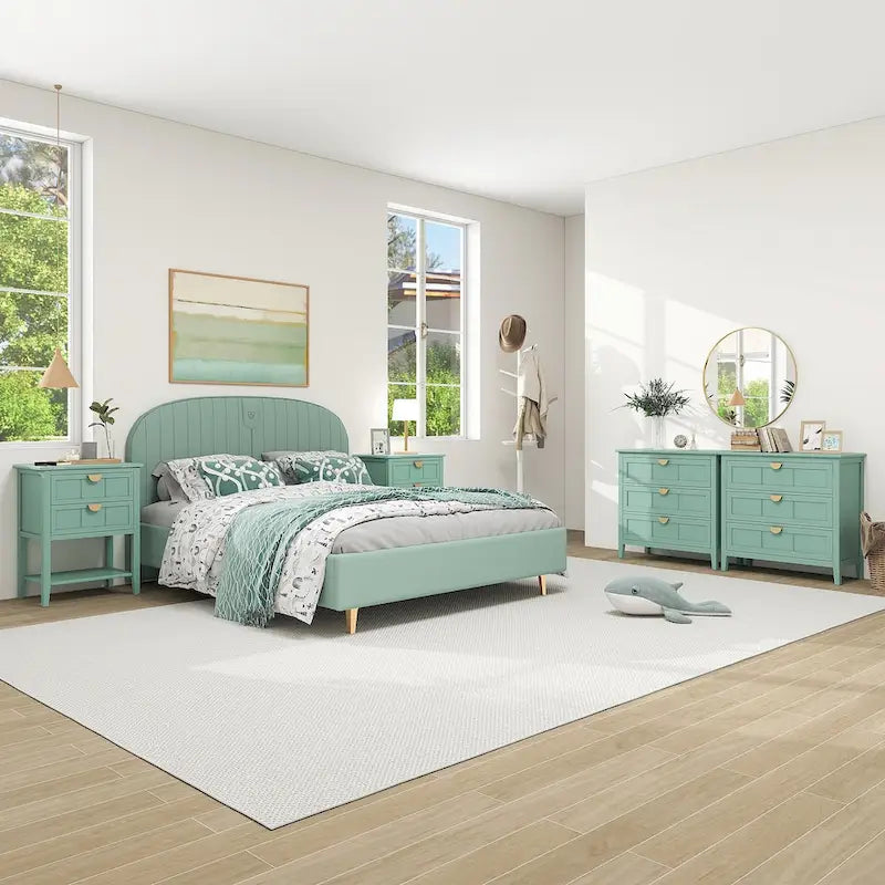 2-Drawer Nightstand End Table with Open Shelf, Green