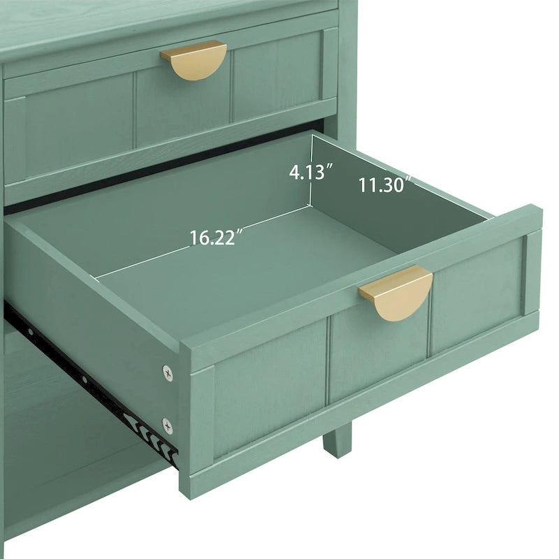 2-Drawer Nightstand End Table with Open Shelf, Green