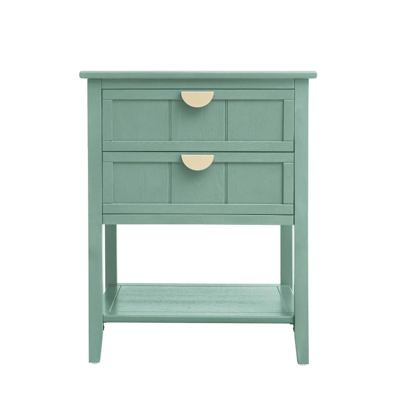 2-Drawer Nightstand End Table with Open Shelf, Green