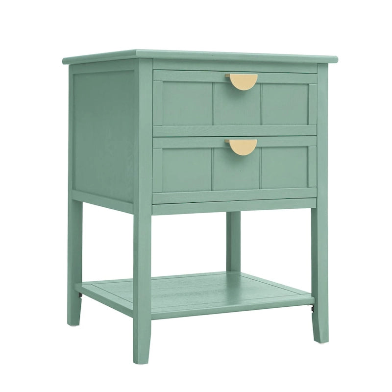 2-Drawer Nightstand End Table with Open Shelf, Green