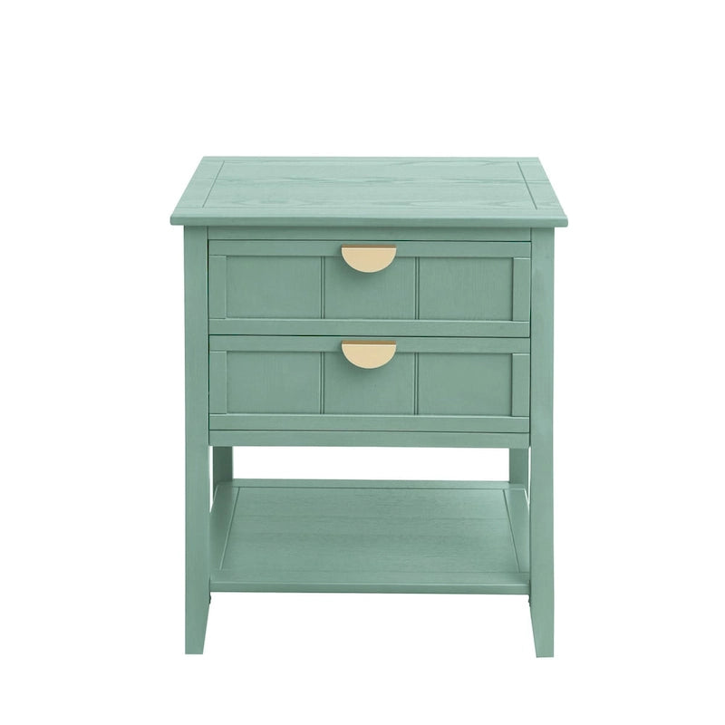 2-Drawer Nightstand End Table with Open Shelf, Green