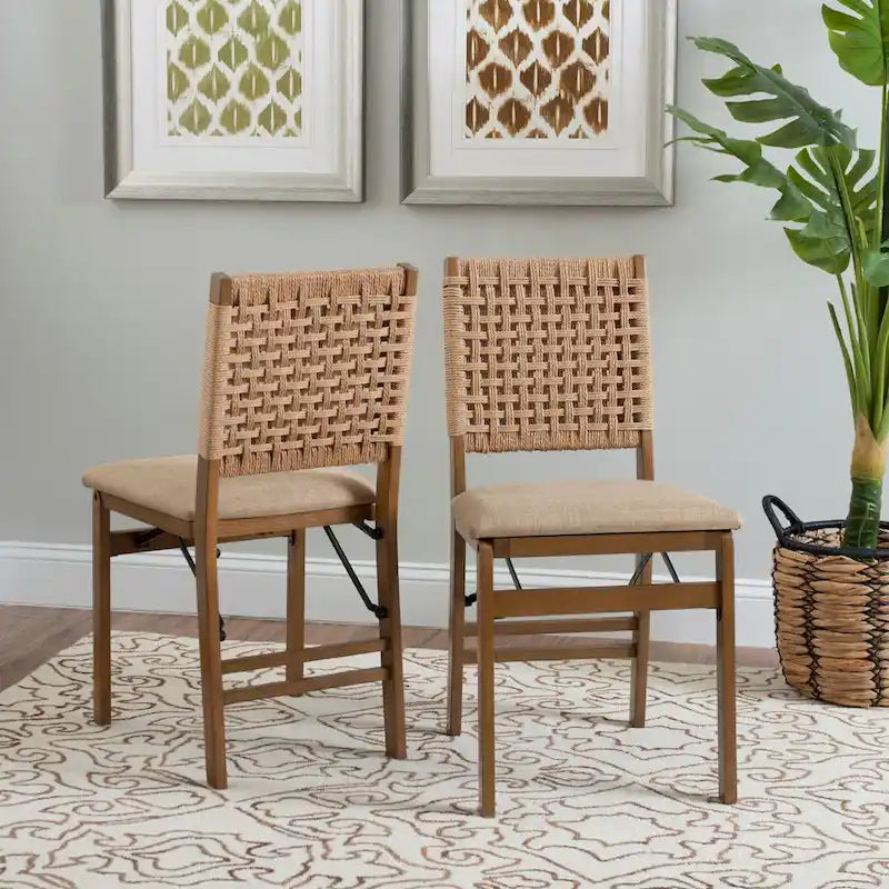 Joslyn Natural Woven Back Folding Dining Chair (Set of 2)