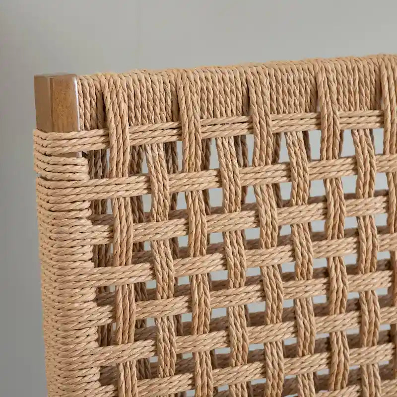 Natural Woven Back Folding Dining Chair Brown Rubberwood Linen Seat