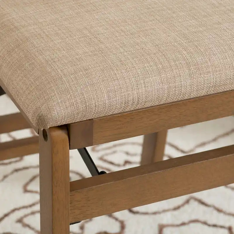 Natural Woven Back Folding Dining Chair Brown Rubberwood Linen Seat