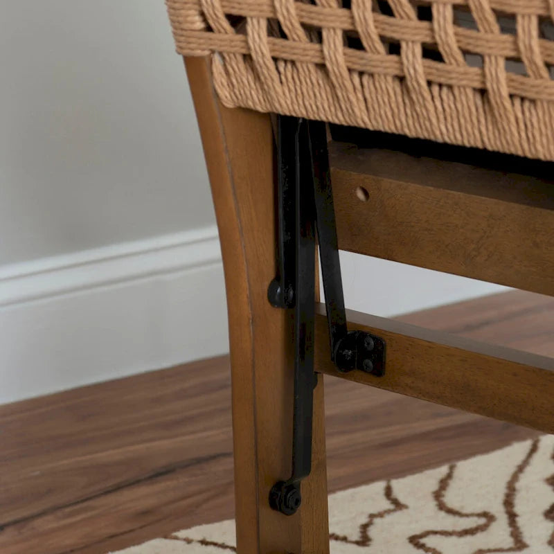 Natural Woven Back Folding Dining Chair Brown Rubberwood Linen Seat