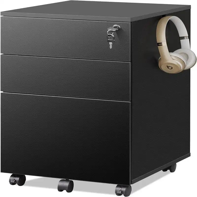 Rolling 3-Drawer Mobile File Cabinet with Lock and Wheels
