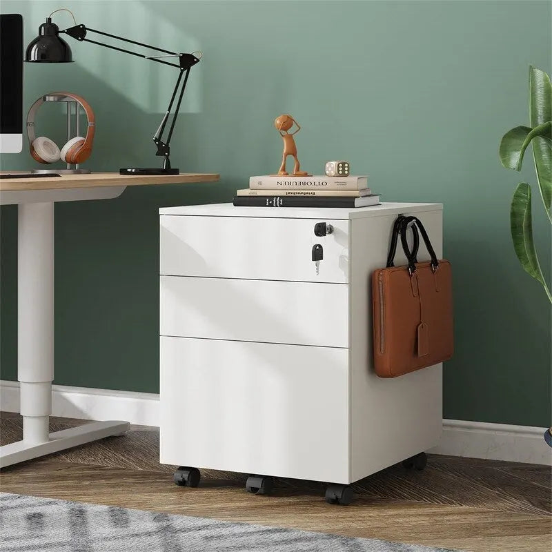 Rolling 3-Drawer Mobile File Cabinet with Lock and Wheels