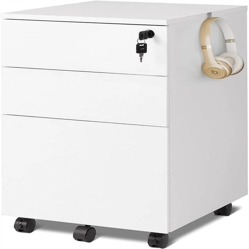 Rolling 3-Drawer Mobile File Cabinet with Lock and Wheels