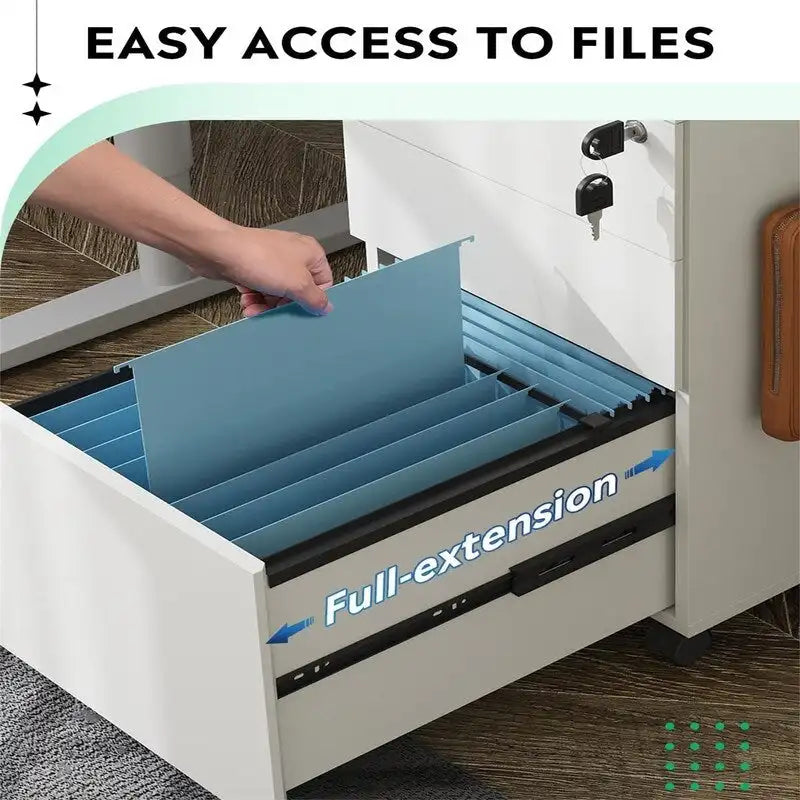 Rolling 3-Drawer Mobile File Cabinet with Lock and Wheels