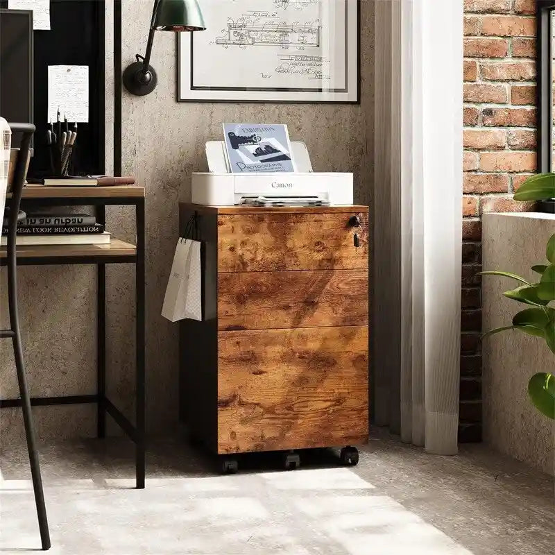 Rolling 3-Drawer Mobile File Cabinet with Lock and Wheels