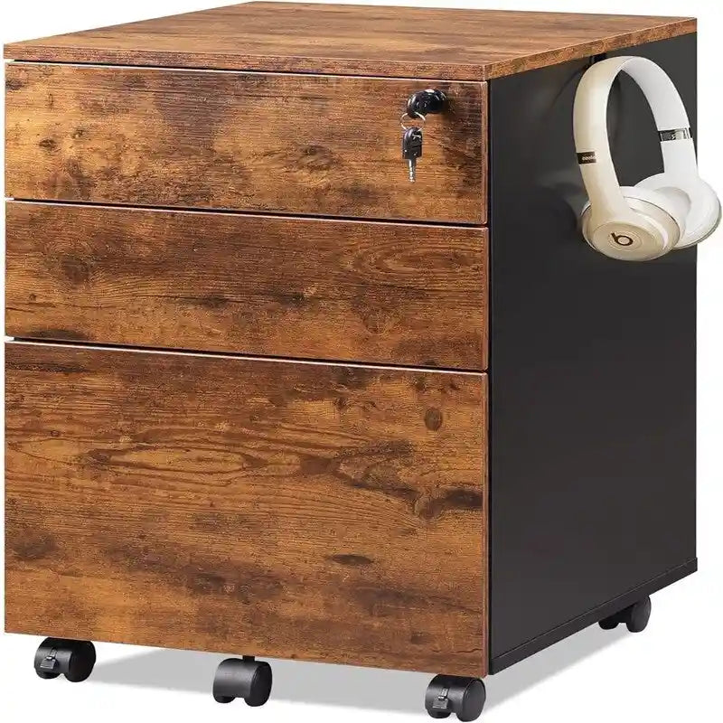 Rolling 3-Drawer Mobile File Cabinet with Lock and Wheels