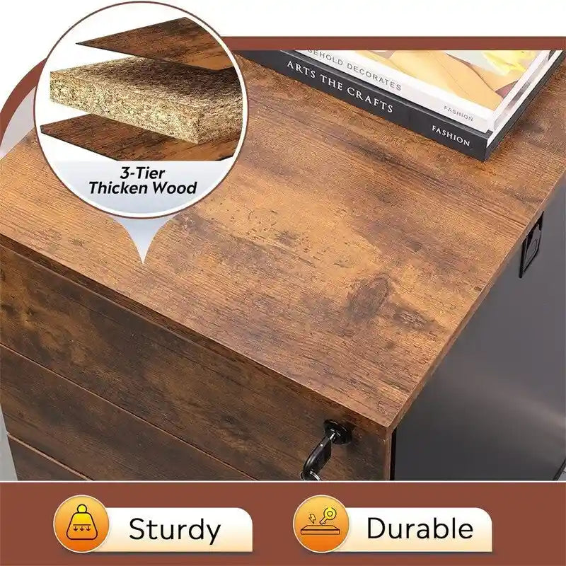 Rolling 3-Drawer Mobile File Cabinet with Lock and Wheels