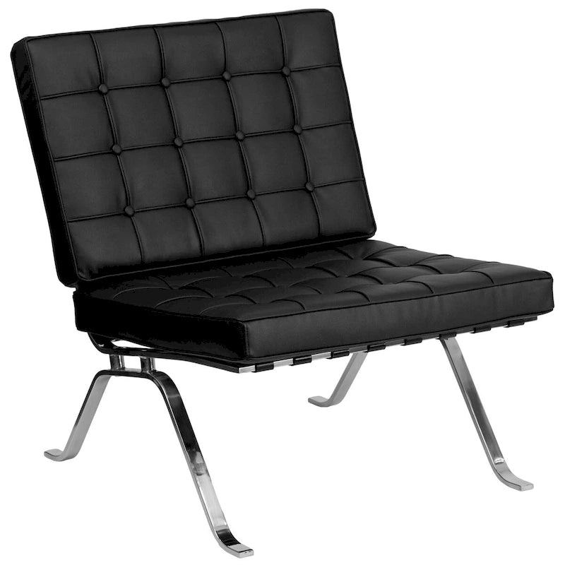 LeatherSoft Button Tufted Armless Lounge Chair w/Designer Curved Legs