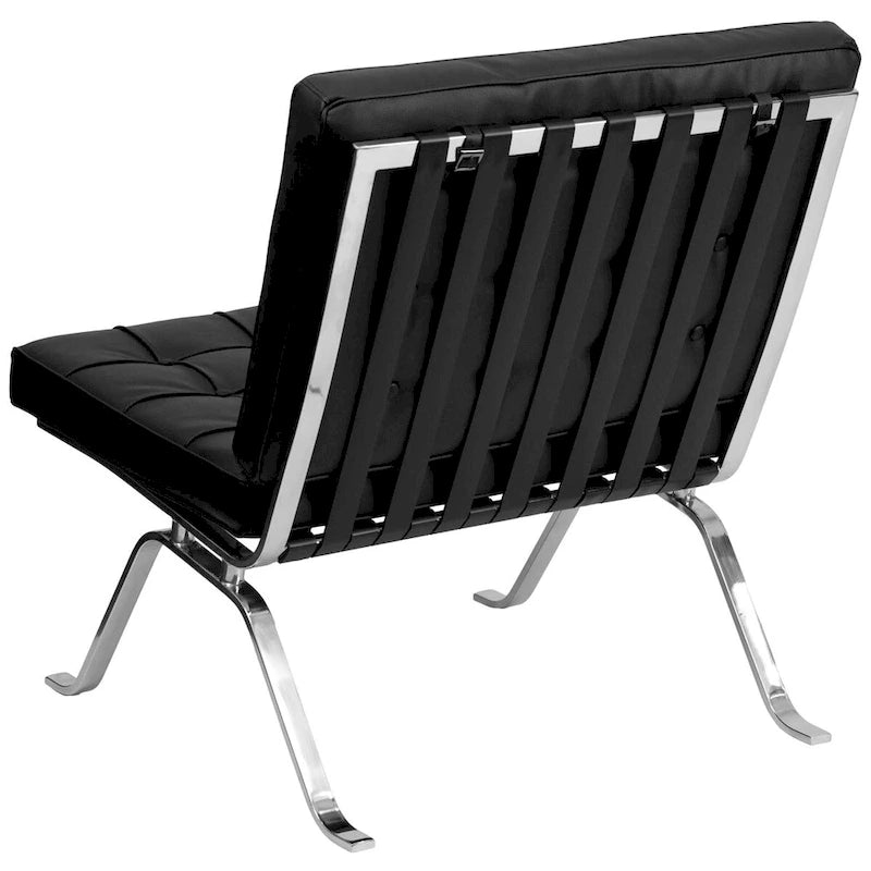Button Tufted Armless Lounge Chair with Curved Legs, Black & White